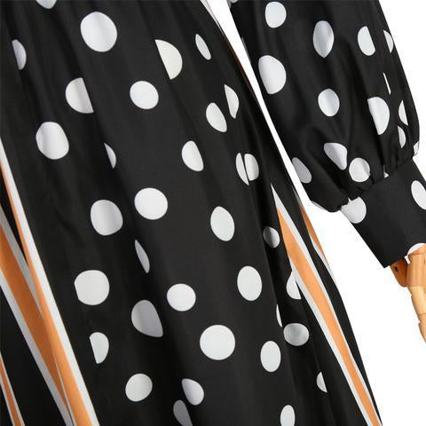 Printed Striped long sleeves Polka Dot Fashion Maxi  Dress