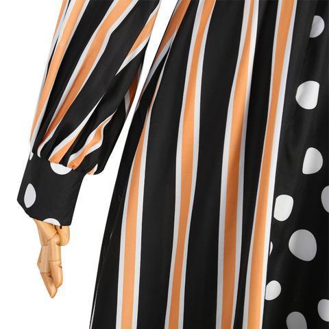 Printed Striped long sleeves Polka Dot Fashion Maxi  Dress