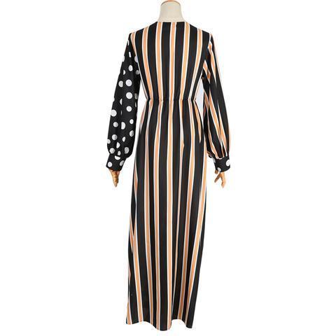 Printed Striped long sleeves Polka Dot Fashion Maxi  Dress