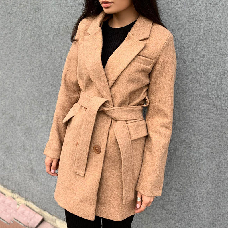 Casual Lapel Solid Color Wool Long Sleeve Coat