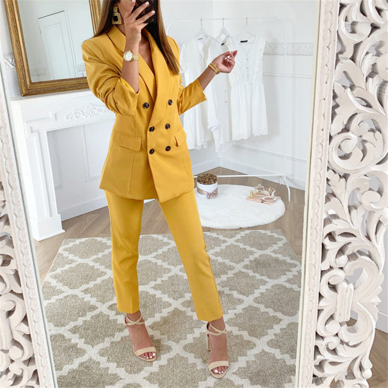 Women's solid color double-breasted suit