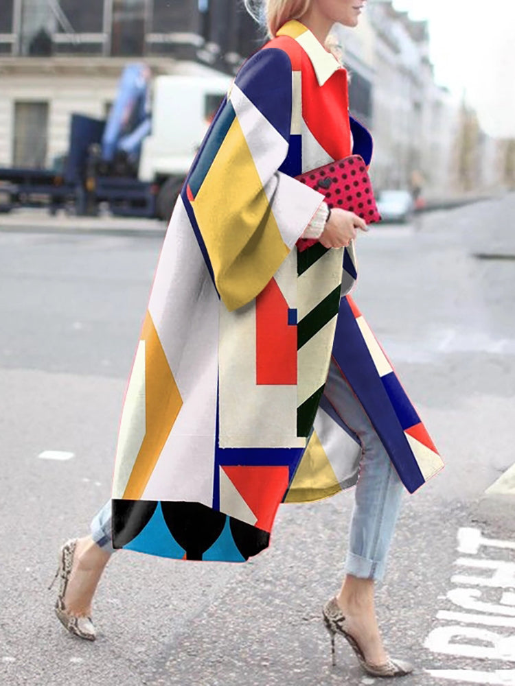Fashion Colouring Long Sleeve Lapel Overcoat