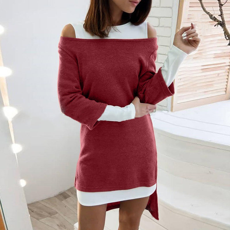 Simple and fake two-piece splicing long sweater