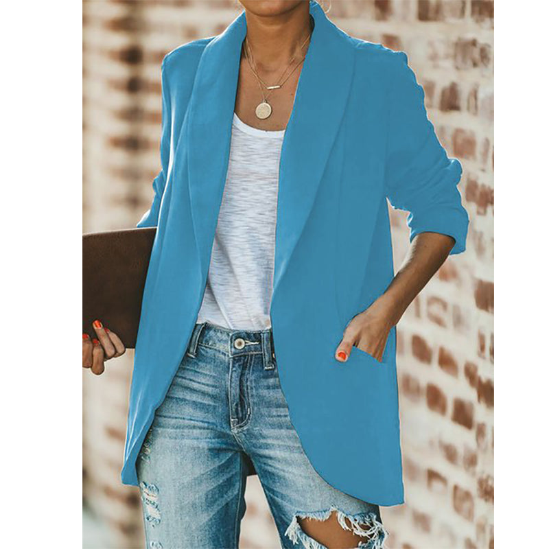 Formal A Lapel Pure Color Long Sleeve Blazer