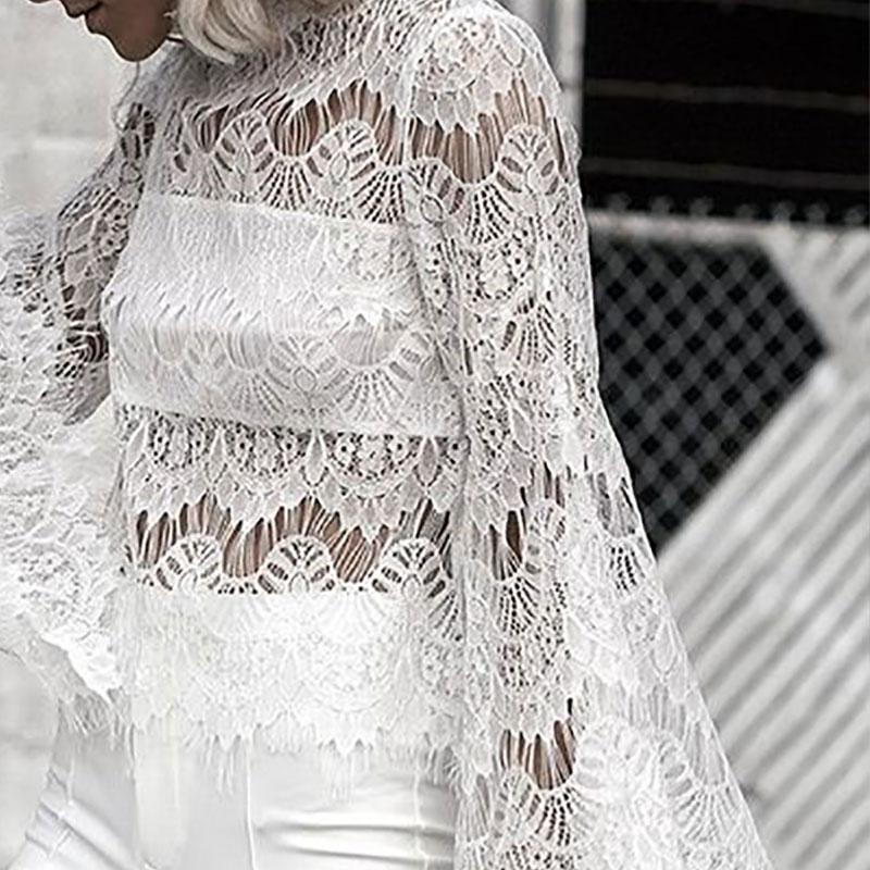 Sexy Lace Long Sleeve Boat Neck Shirt