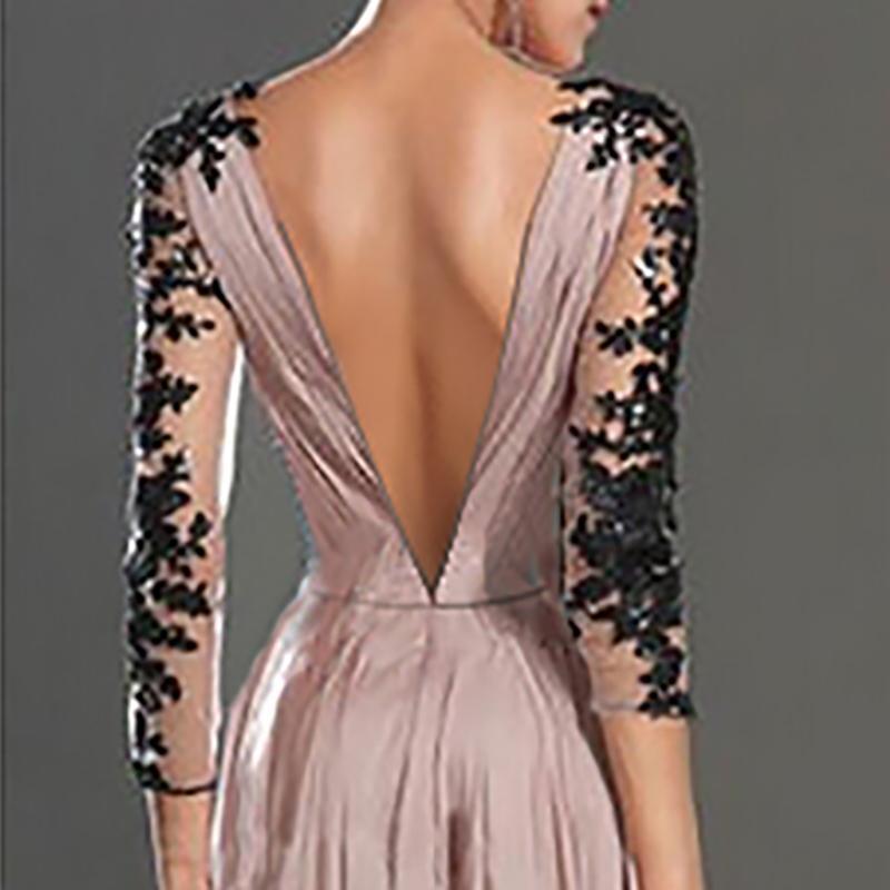 Long sleeve Pink Elegant Lace Wedding Banquet Evening Dress