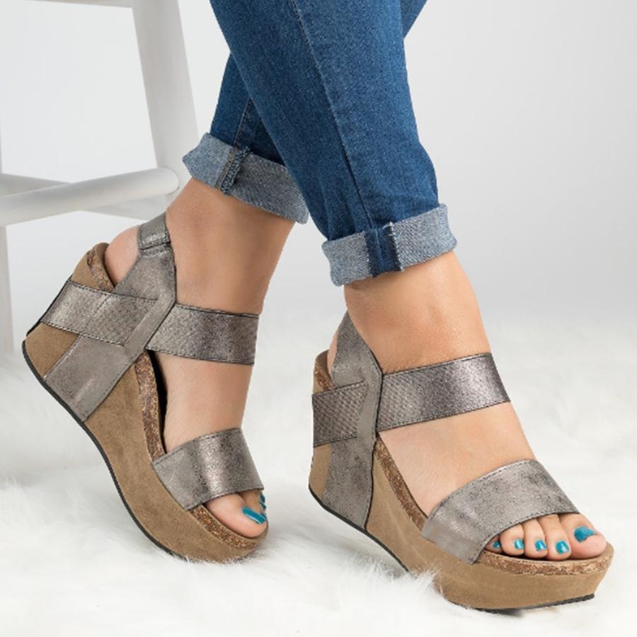 Plain  High Heeled  Ankle Strap  Peep Toe  Casual Wedge Sandals