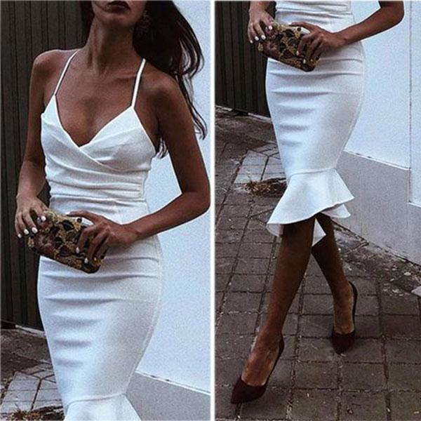 Sexy White Sleeveless Plain sleeveless Bodycon Dress