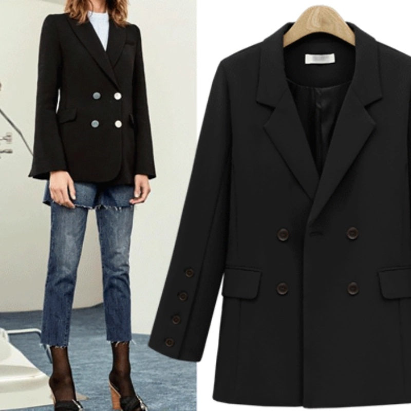 Women Fashion Suit Collar Double-breasted Overcoat