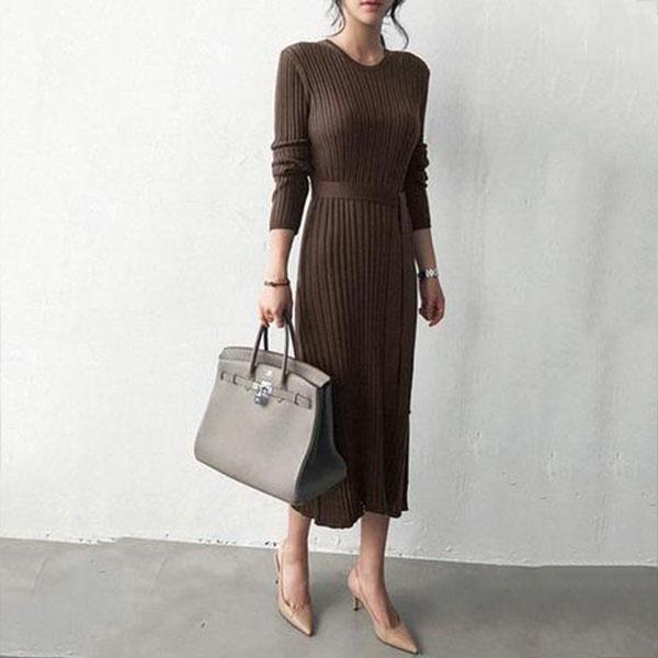 Casual Simple   Fashionable Shown Thin long sleeves Knitted Dress