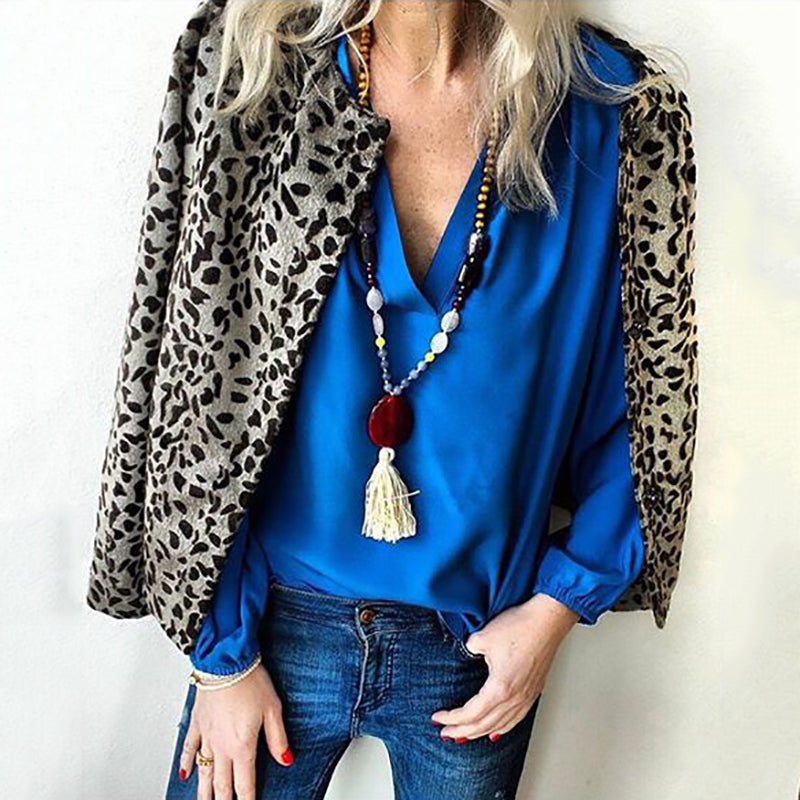 Women's Fashion Leopard Print Long Sleeve Loose Blazer