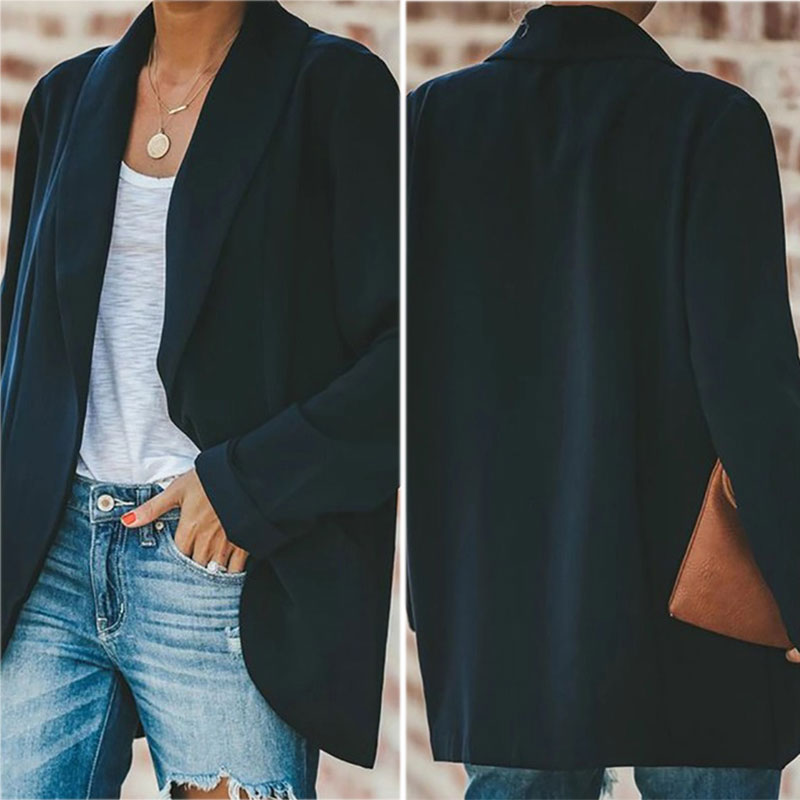 Formal A Lapel Pure Color Long Sleeve Blazer