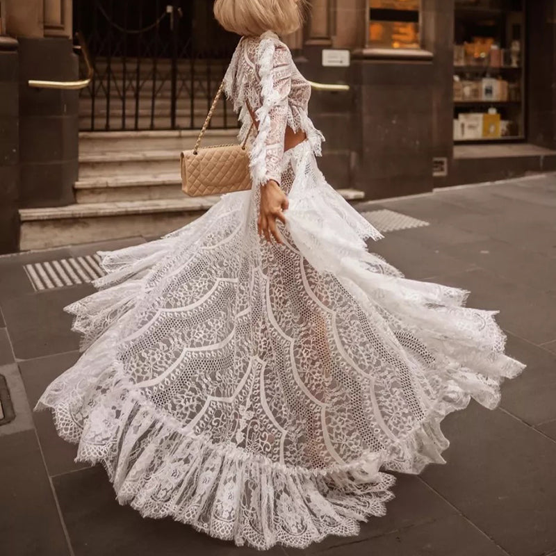 Elegant Long Sleeve Lace Evening Dress