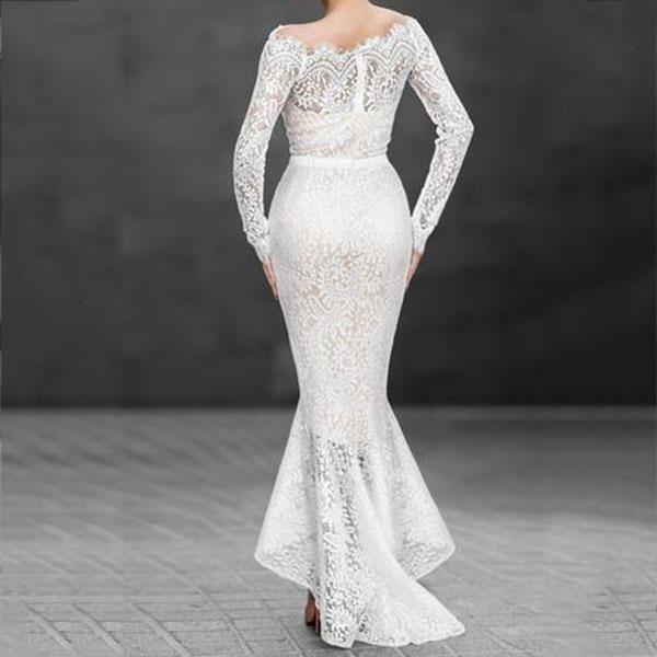 Off Shoulder See-Through Long sleeves Plain Lace Mermaid Evening Dress