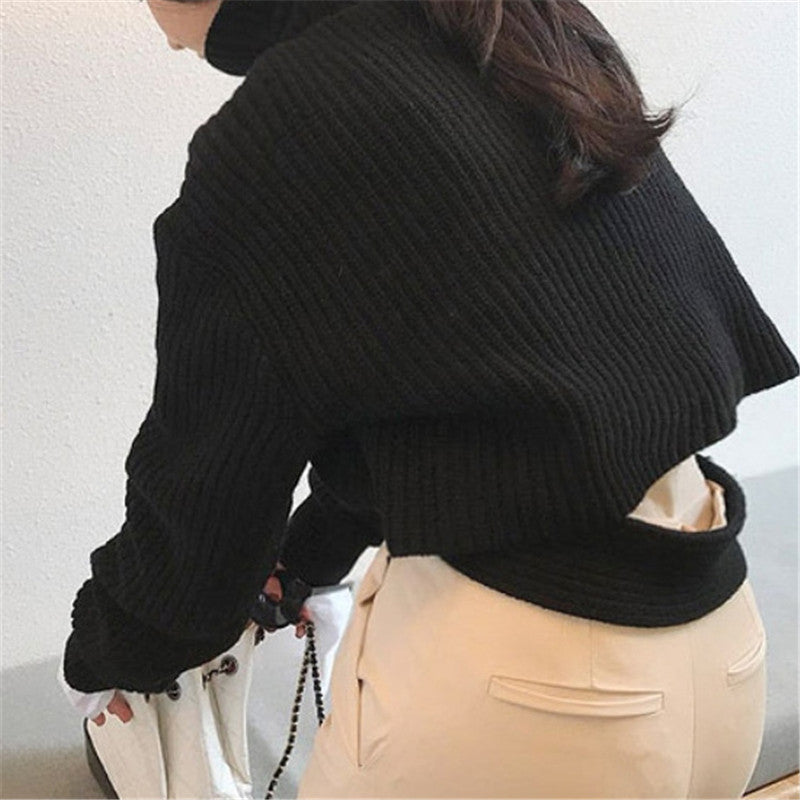 High collar solid color knit top