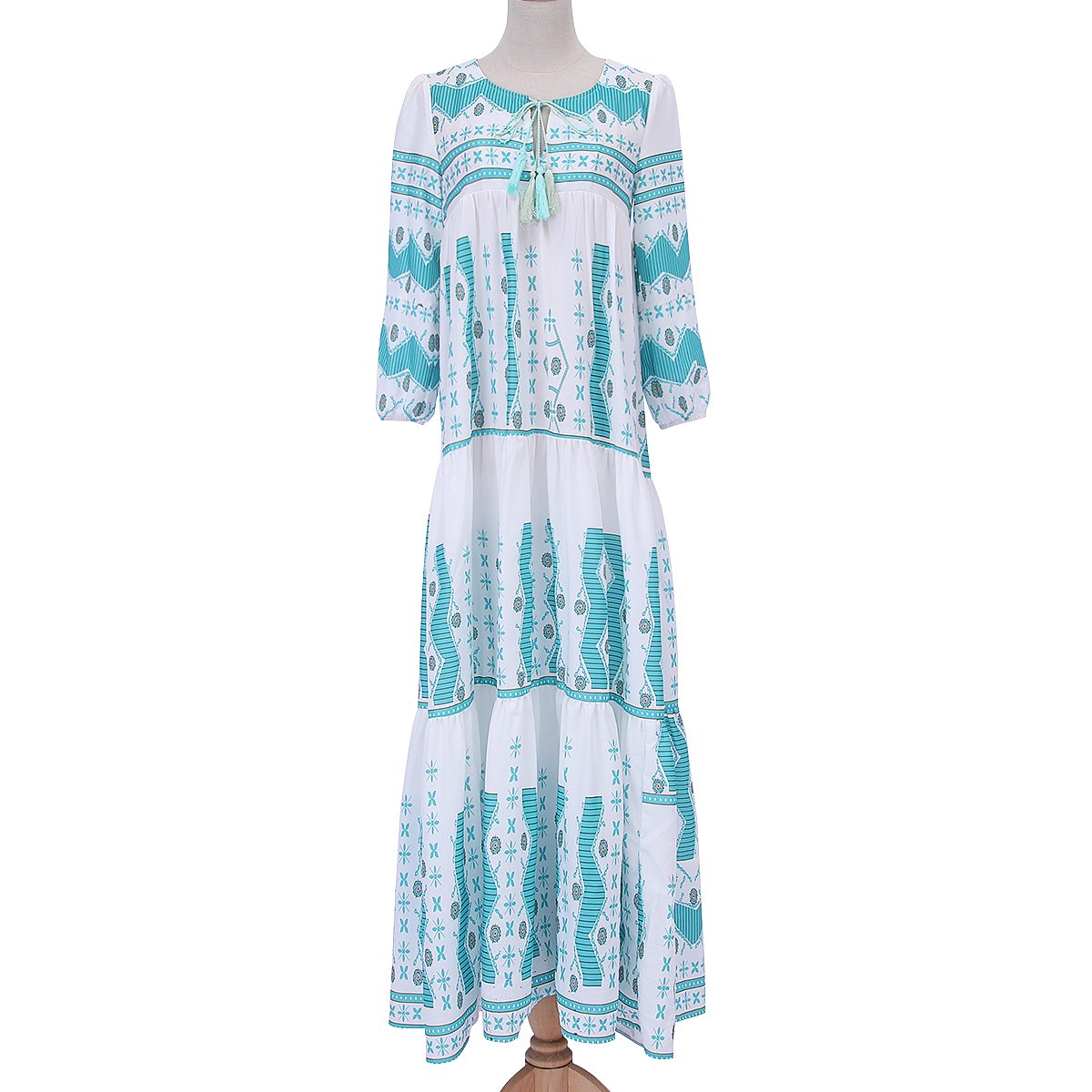 Spring Summer Cotton Linen Printed long sleeves Dress