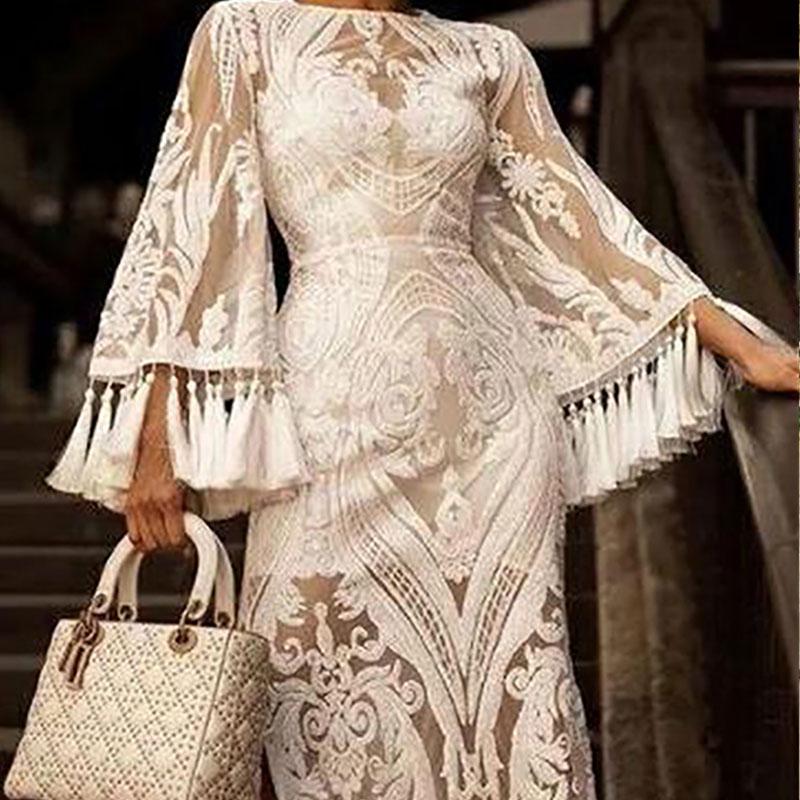 Lace Inwrought Tassel Bell long sleeves Dress