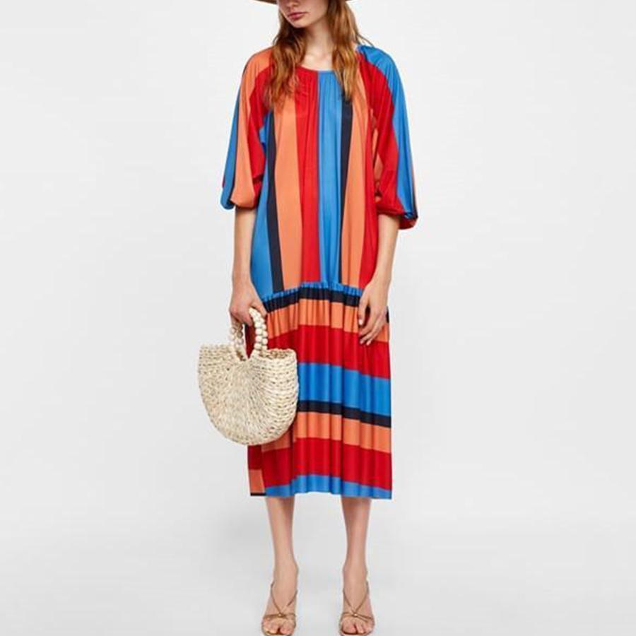 Popular Striped long sleeve Loose Dress