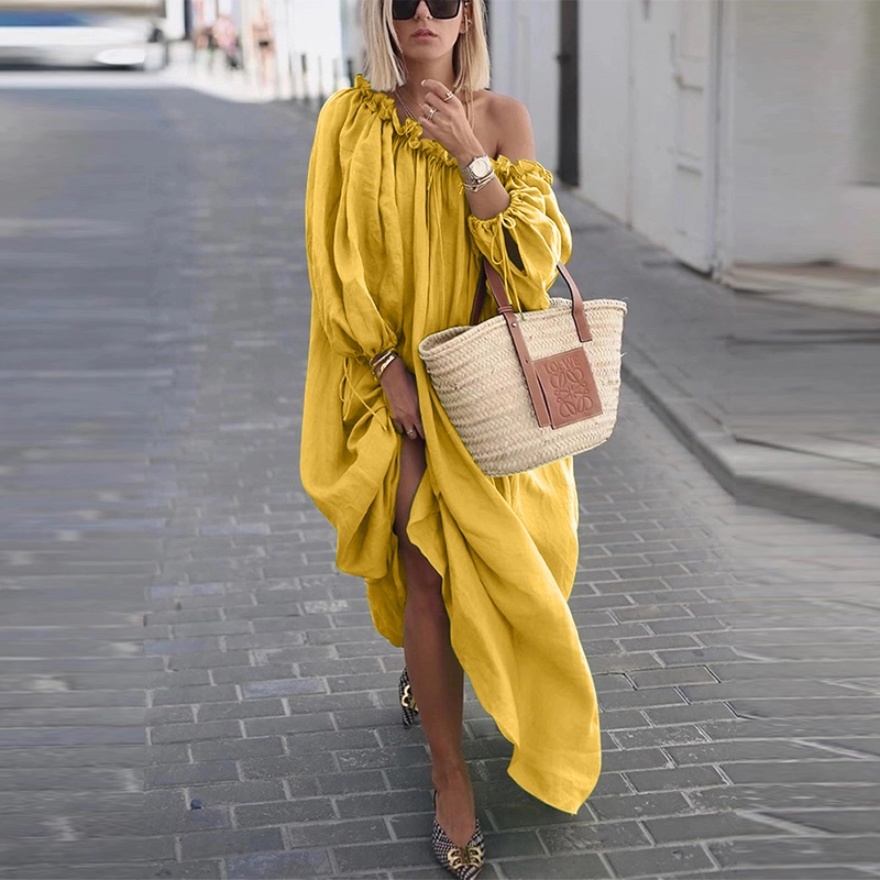 Classy Off-Shoulder Pure Colour Long Sleeve Dress