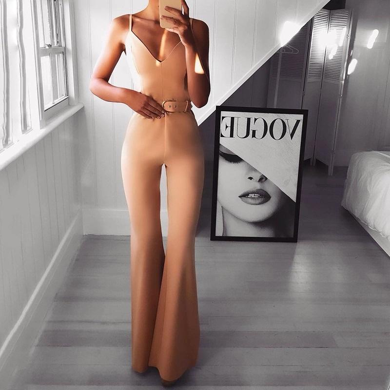 Sexy V Neck  Pure Colour Sleeveless jumpsuit