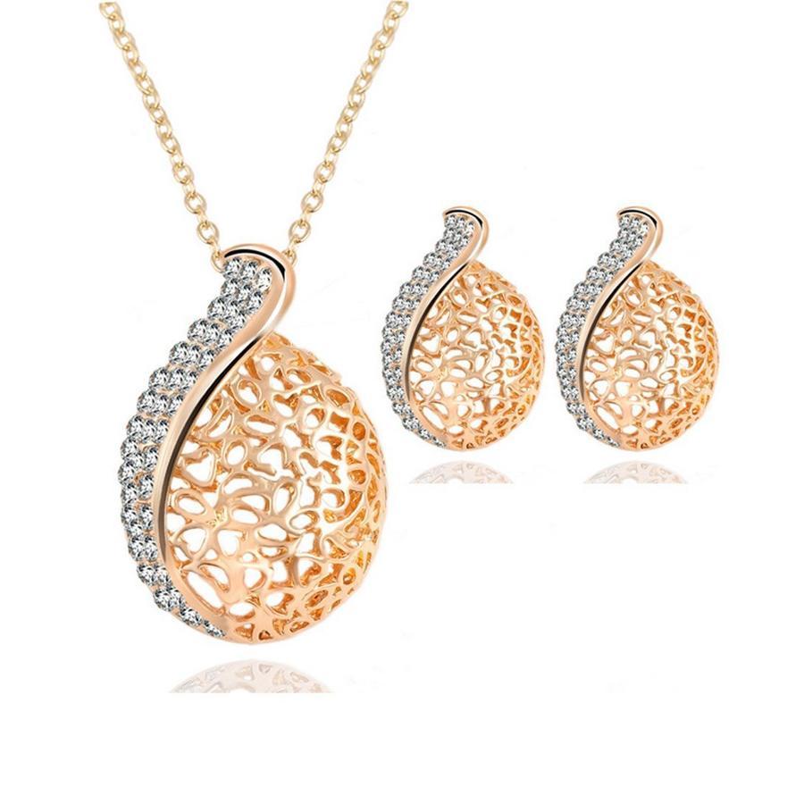 Rhinestone Hollow Necklace Earrings Set