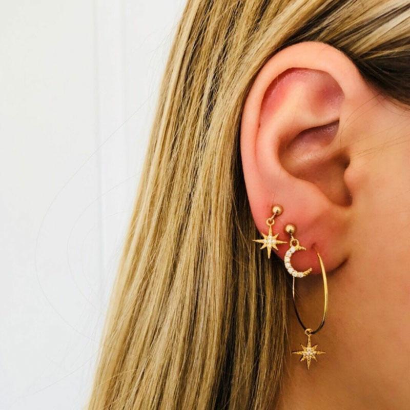 Full Diamond Star Moon Earring Stud Earrings Combination