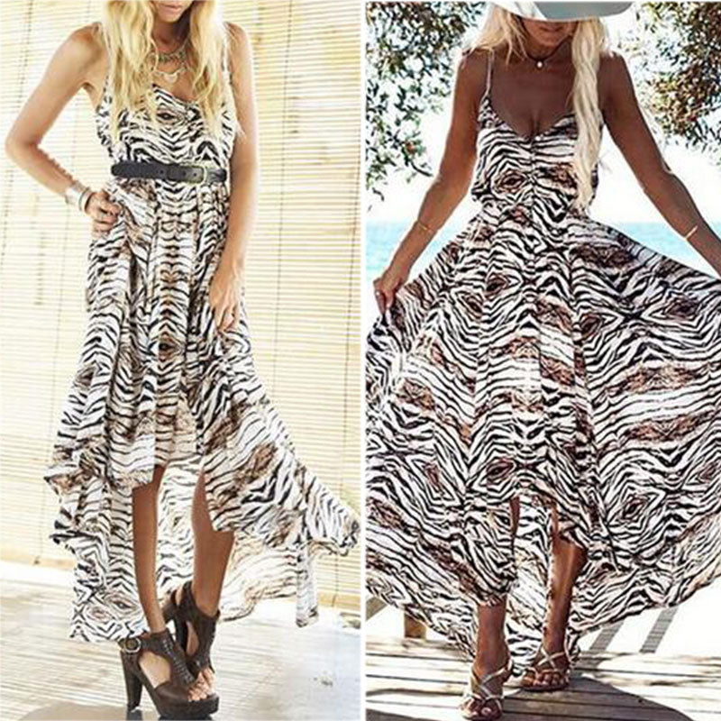Leopard Print sleeveless Chiffon Ddigital Printing Harness Large Swing Dress