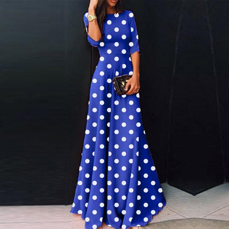 Round Neck short sleeve Polka Dot Maxi Dress