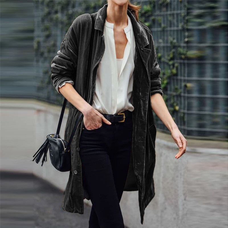 Women's Lapel Long Sleeve Solid Color Jacket