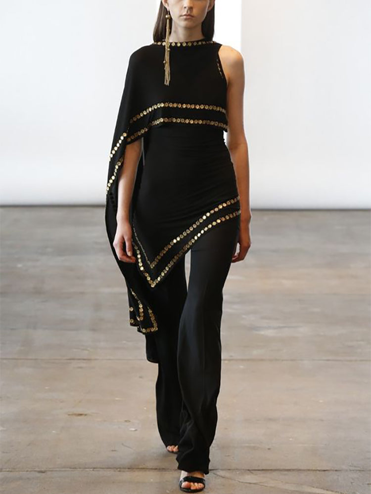Individuality Asymmetrical Splicing Sequins Jumpsuits