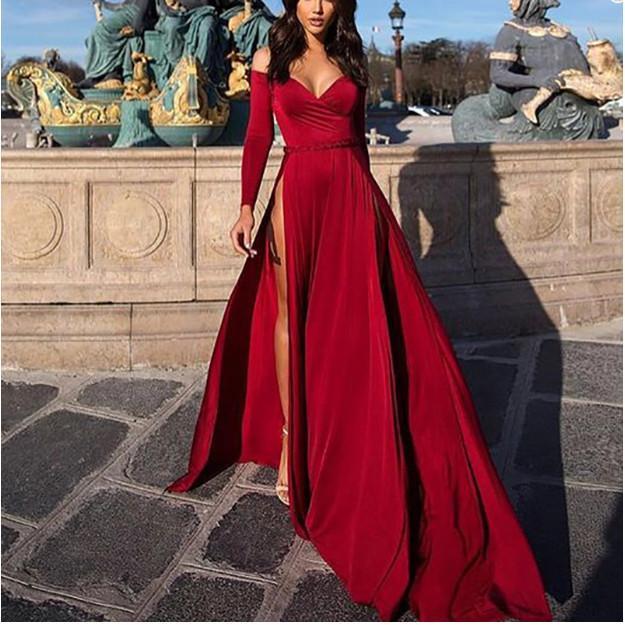 Sexy Off Shoulder Long sleeves Side Split Dress