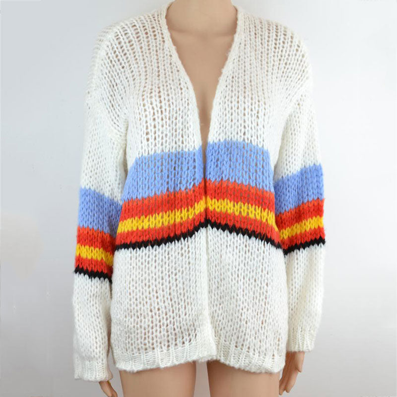 Fashion Casual Color Striped Long Sleeve Knit Cardigans