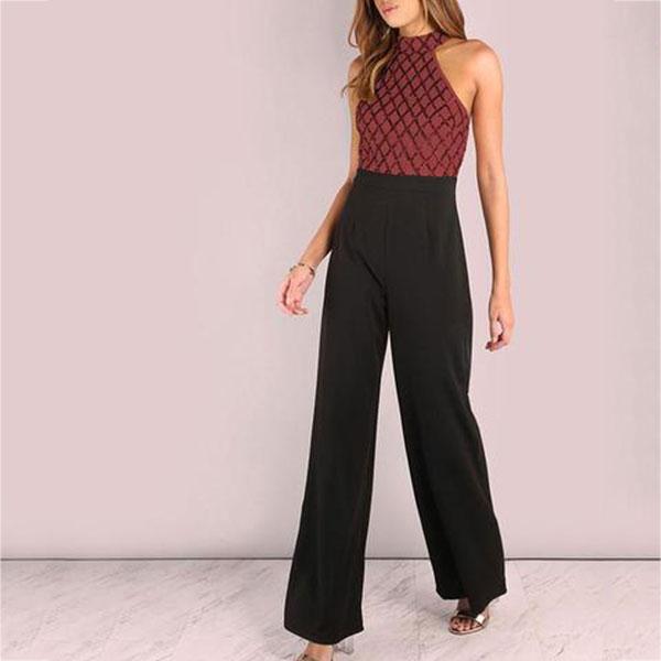 Fashion Sleeveless Sequins Splicing Jumpsuits