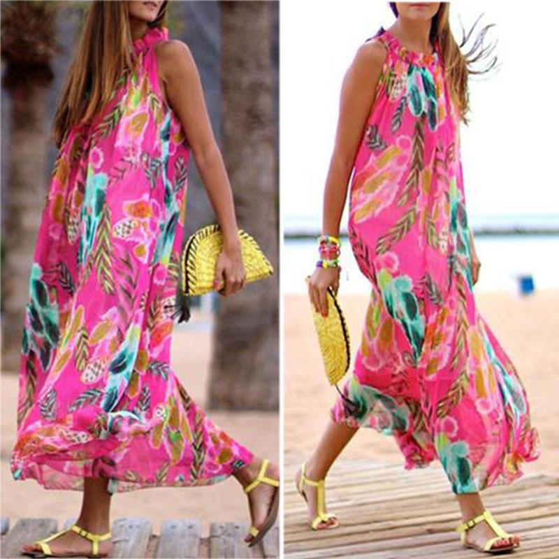 Bohemia sleeveless Halter Neck Print Vacation Dress