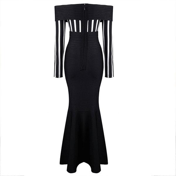 Sexy Shoulder Stripe Long-Sleeved Evening Dress