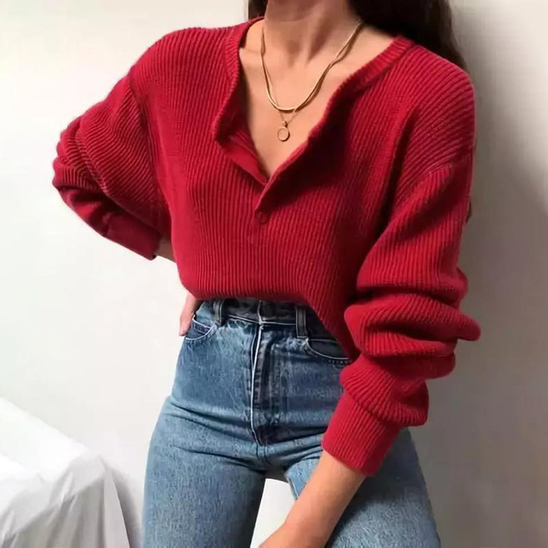 Fashion solid color bat sleeve knit top