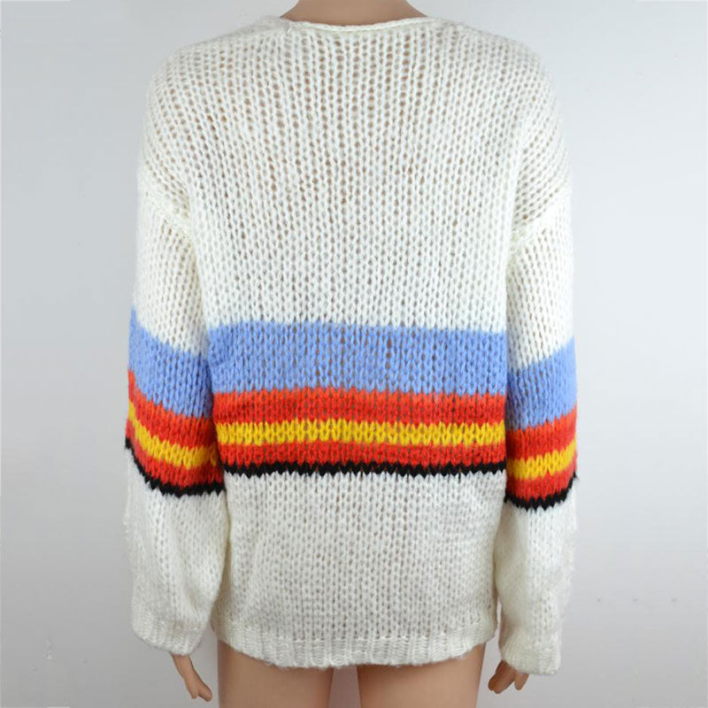 Fashion Casual Color Striped Long Sleeve Knit Cardigans