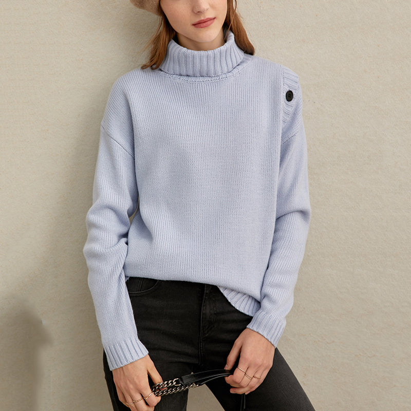 Fashion pile collar solid color single-breasted knit sweater