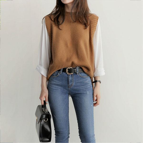 Fashion Loose   Sleeveless Knitted Sweater Vest Blouse