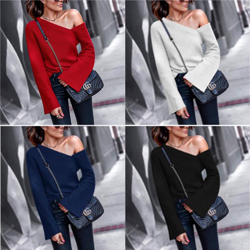 Autumn And Winter   Fashion Shoulder Pure Long Sleeve Sweater