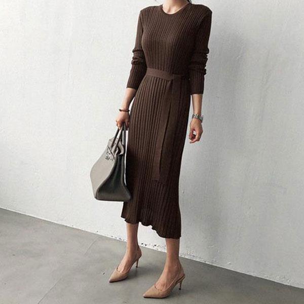 Casual Simple   Fashionable Shown Thin long sleeves Knitted Dress