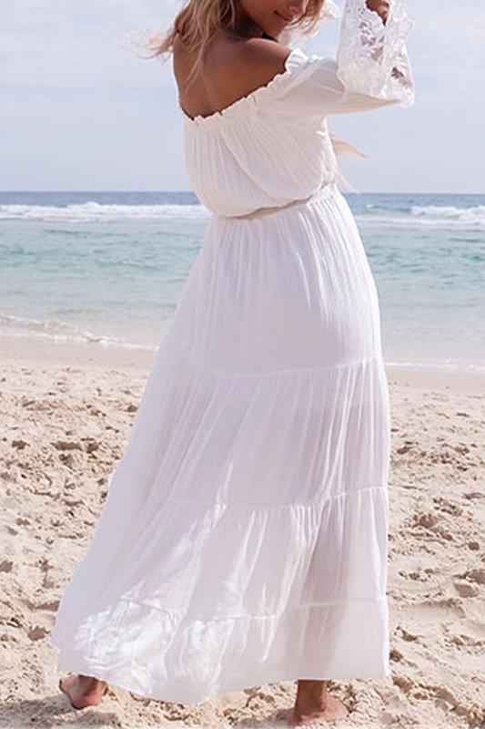 Lace Off Shoulder Long sleeves Patchwork Maxi Dress