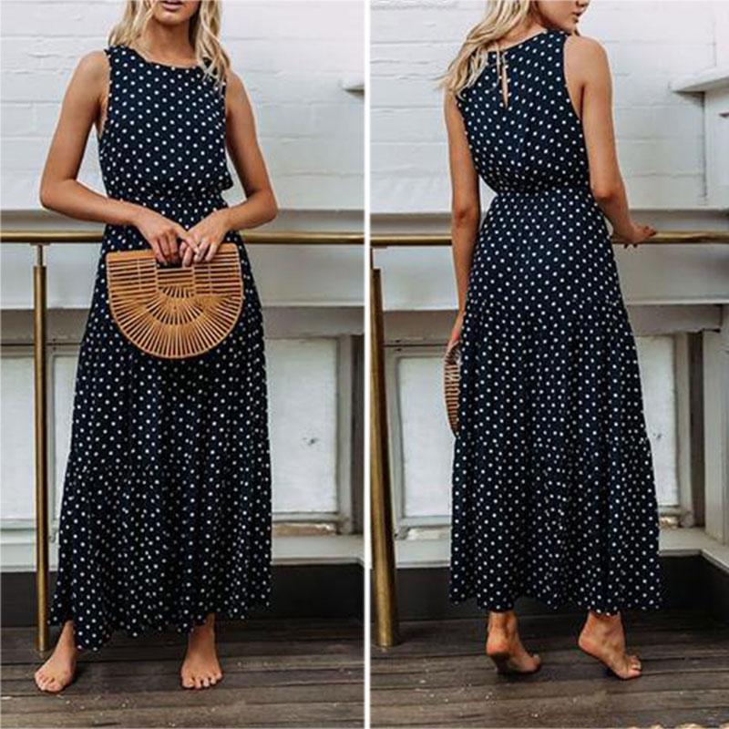 Fashion Wave Round Neck sleeveless Button Dress