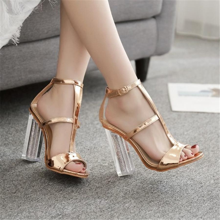 Crystal And Gold Lacquered High Heel Sandals