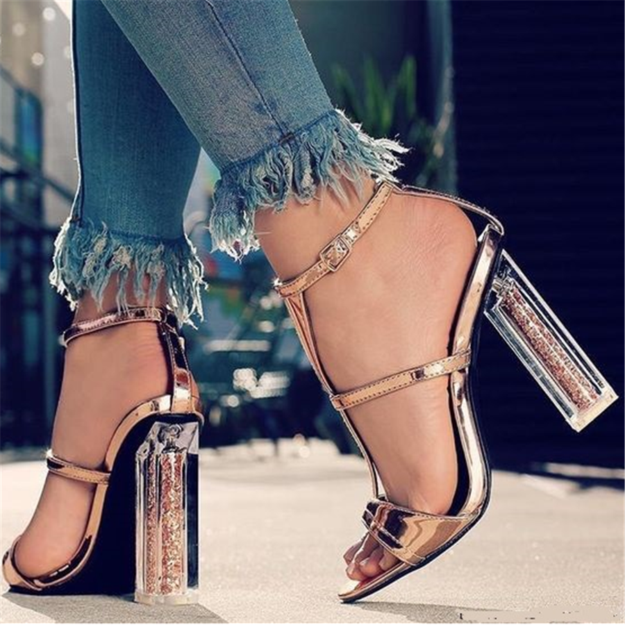 Crystal And Gold Lacquered High Heel Sandals