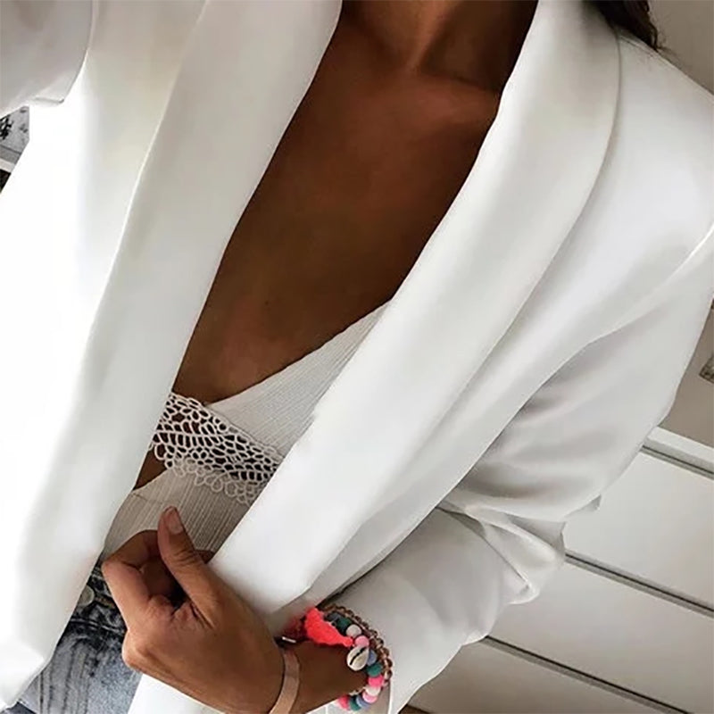 Casual Pure Color Fold Over Collar Long Sleeve Blazer