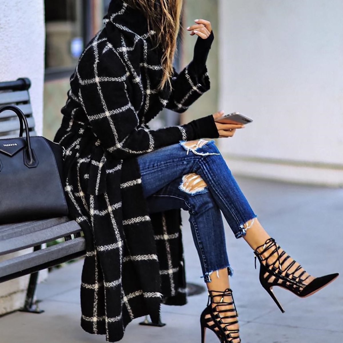 Fashion Grid Long Sleeve Overcoat