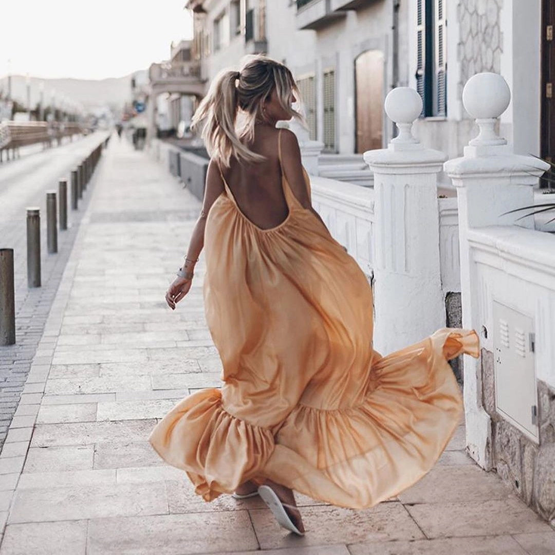 （Video）New Sleeveless Backless Loose Dress Maxi Dress