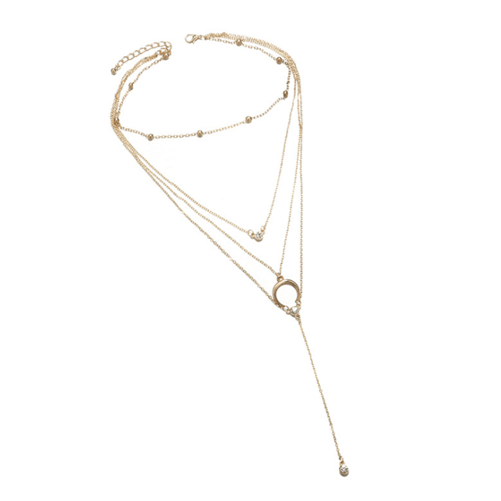 Fashion Crescent Pendant Long Multi-Layer Necklace