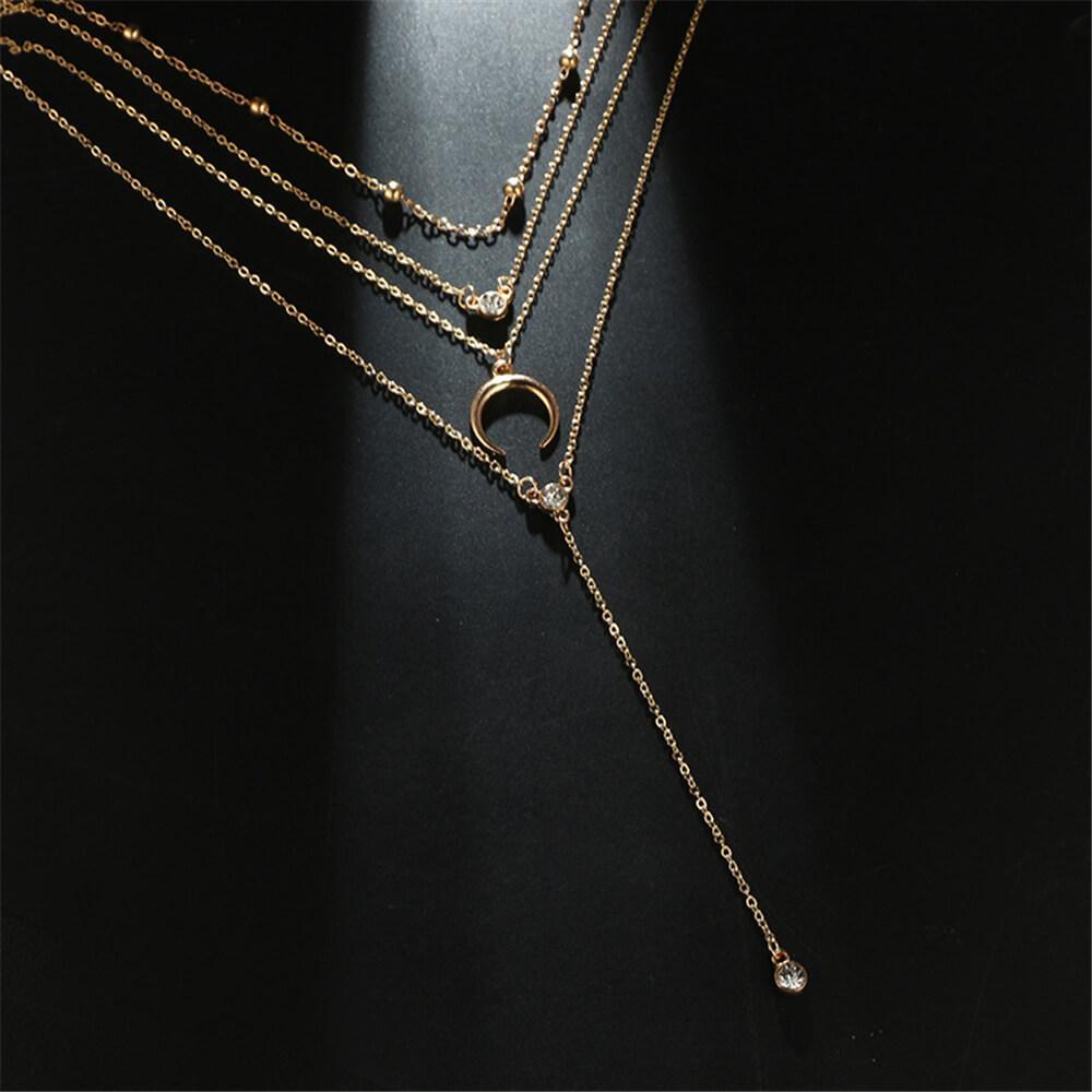 Fashion Crescent Pendant Long Multi-Layer Necklace